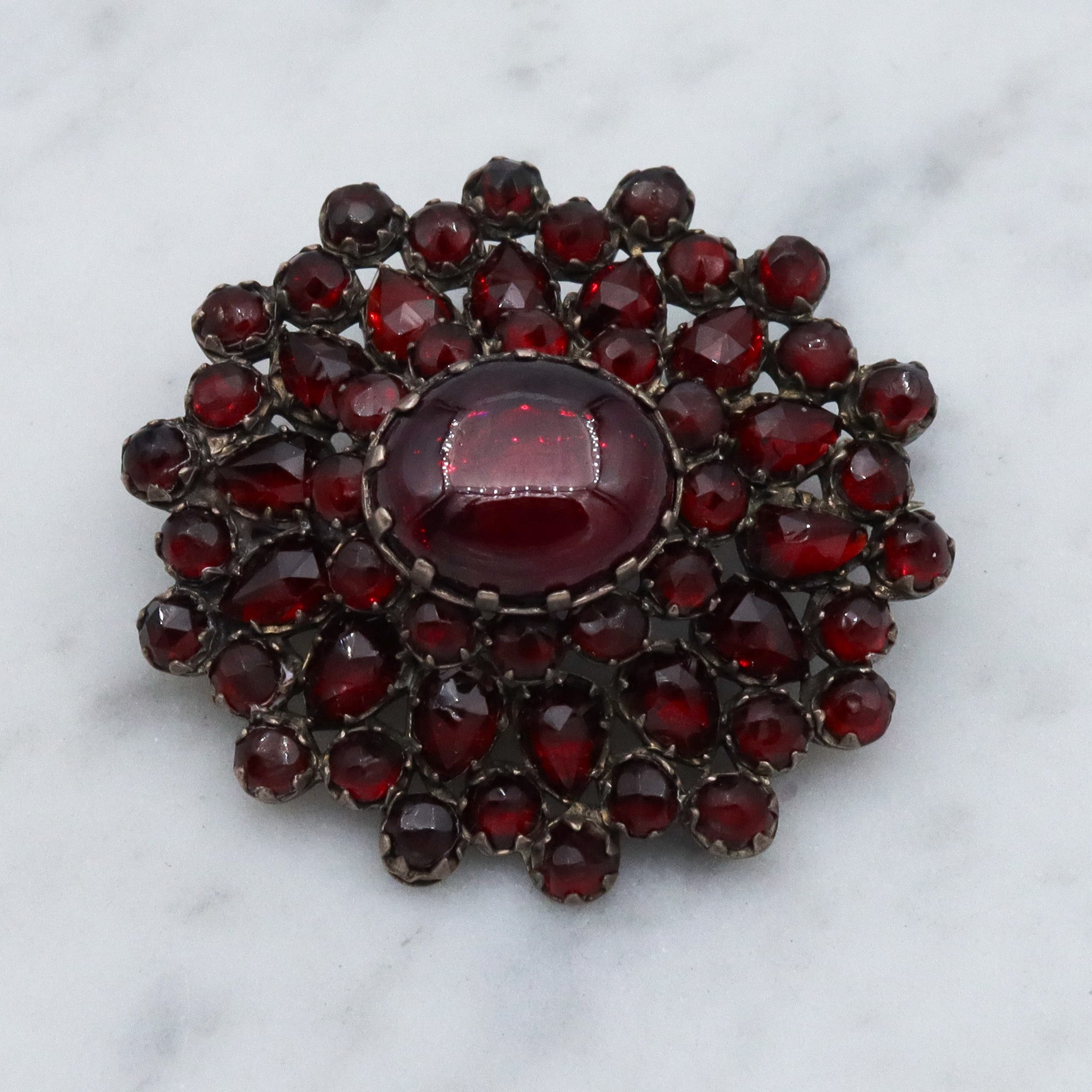 Antique Victorian Bohemian rose cut garnet sunburst brooch